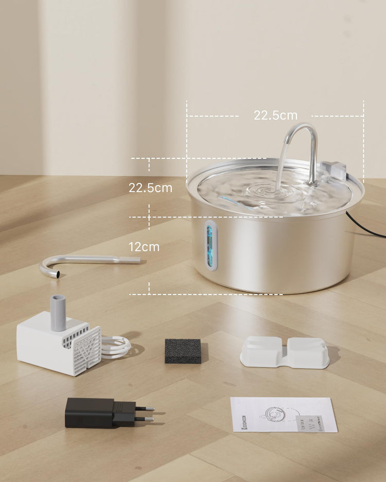 Ultra Quiet and Low Consumption Transparent Water Level Stainless Pet Fountain