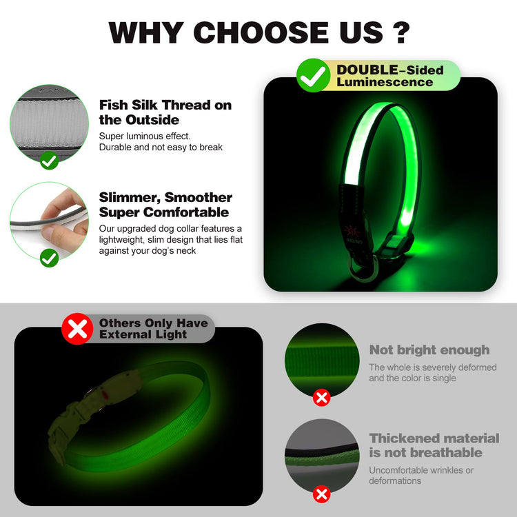 Vibrant Colors Dual Light Technology Multi-Color 7 Lighting Modes Light Up Collar For Dogs