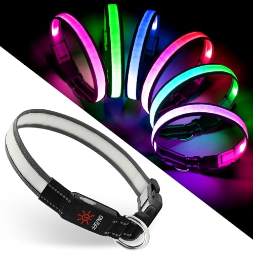 Vibrant Colors Dual Light Technology Multi-Color 7 Lighting Modes Light Up Collar For Dogs