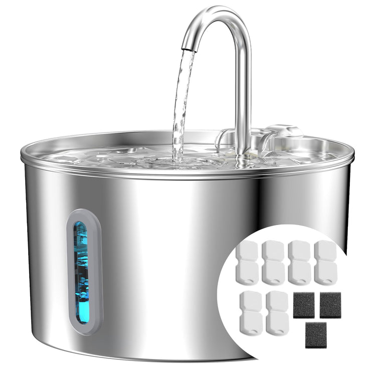 Ultra Quiet and Low Consumption Transparent Water Level Stainless Pet Fountain