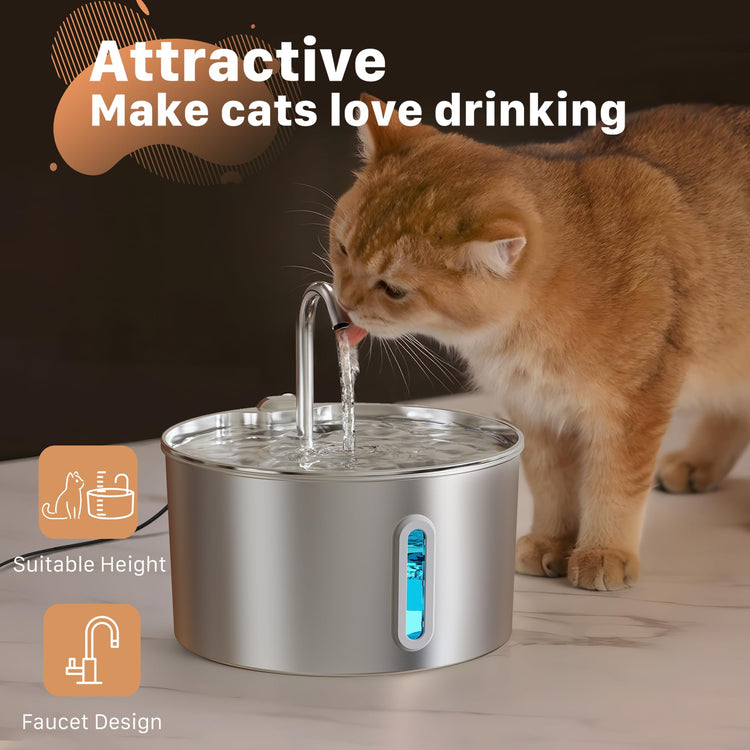 Ultra Quiet and Low Consumption Transparent Water Level Stainless Pet Fountain