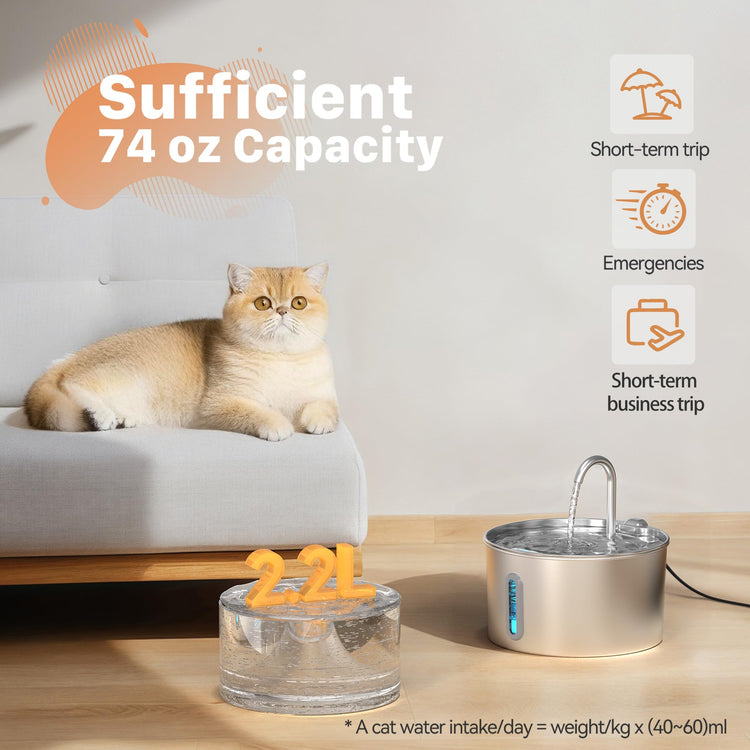 Ultra Quiet and Low Consumption Transparent Water Level Stainless Pet Fountain