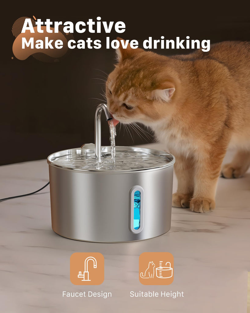 Ultra Quiet and Low Consumption Transparent Water Level Stainless Pet Fountain