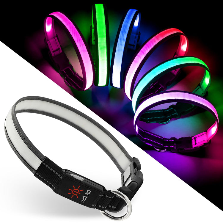 Vibrant Colors Dual Light Technology Multi-Color 7 Lighting Modes Light Up Collar For Dogs