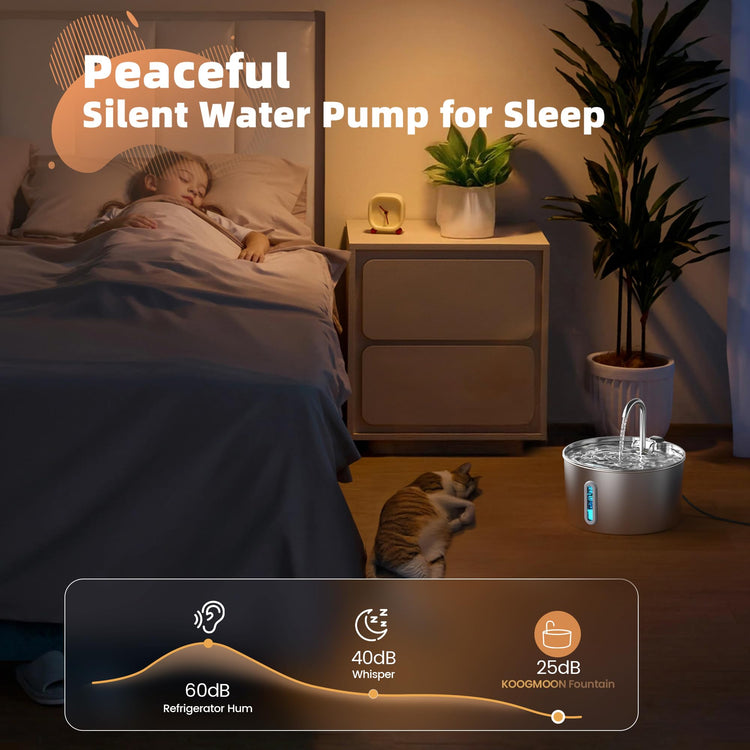 Ultra Quiet and Low Consumption Transparent Water Level Stainless Pet Fountain