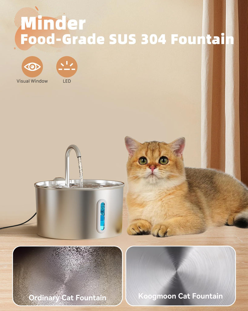 Ultra Quiet and Low Consumption Transparent Water Level Stainless Pet Fountain