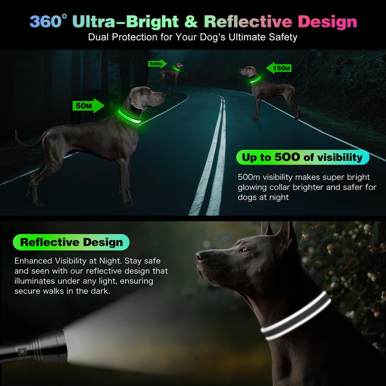 Vibrant Colors Dual Light Technology Multi-Color 7 Lighting Modes Light Up Collar For Dogs