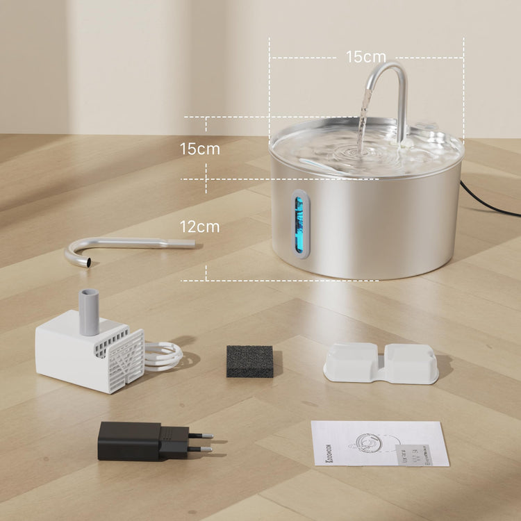 Ultra Quiet and Low Consumption Transparent Water Level Stainless Pet Fountain
