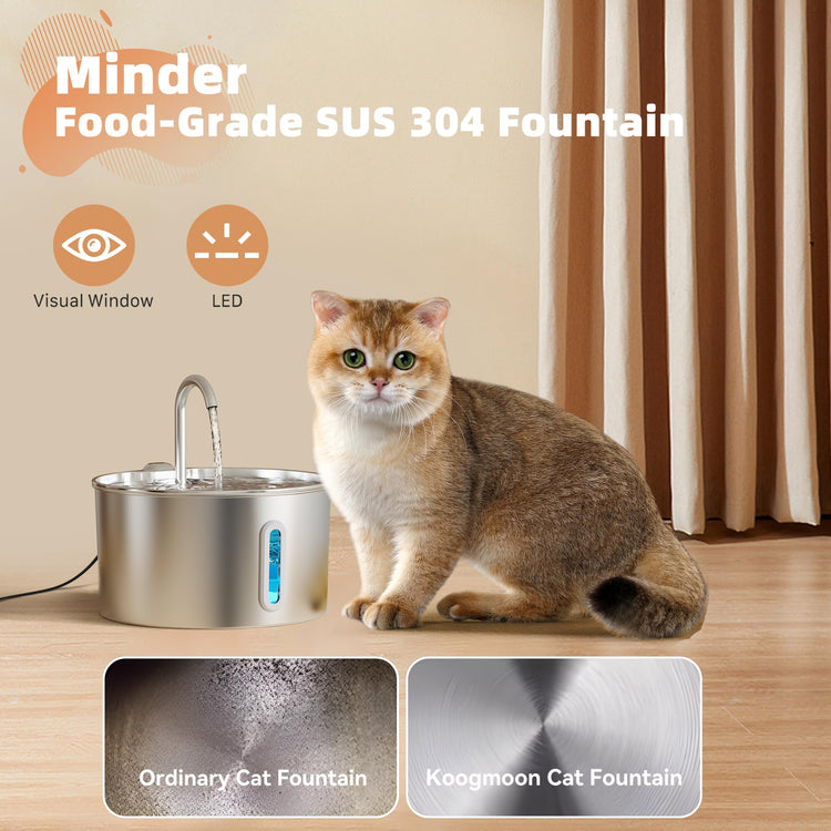 Ultra Quiet and Low Consumption Transparent Water Level Stainless Pet Fountain
